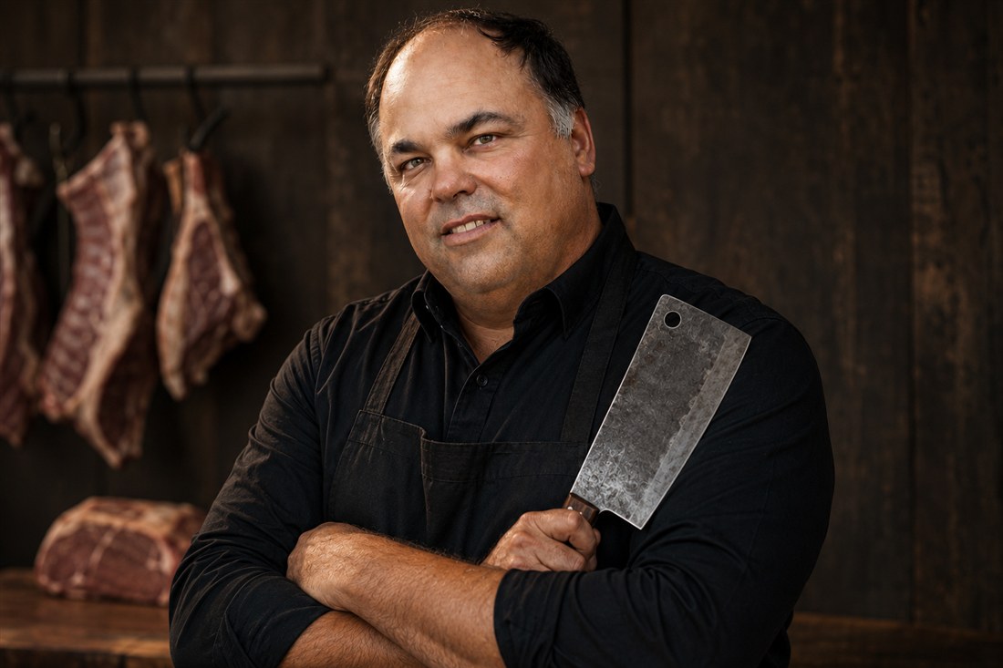Rick Escover, master butcher, with cleaver